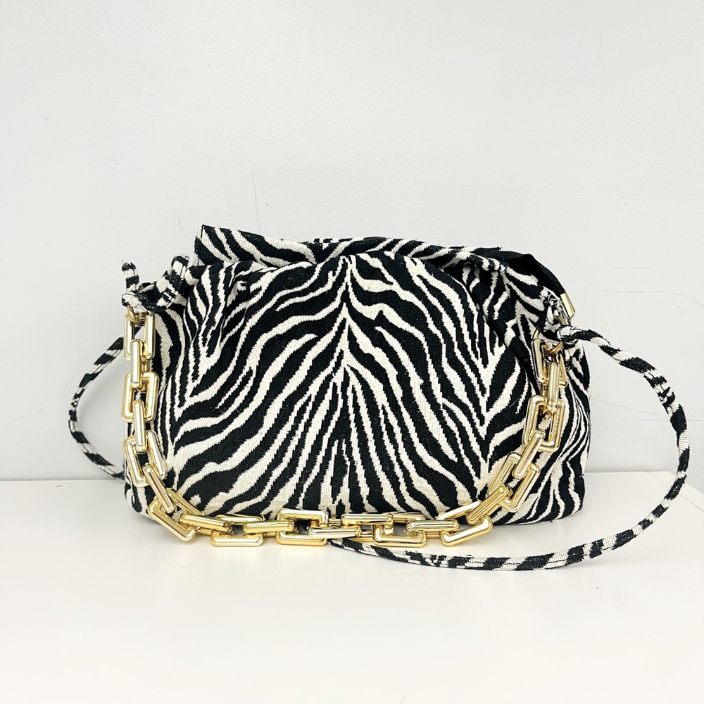 Small Zebra Print Bag with Chunky Gold Tone Chain